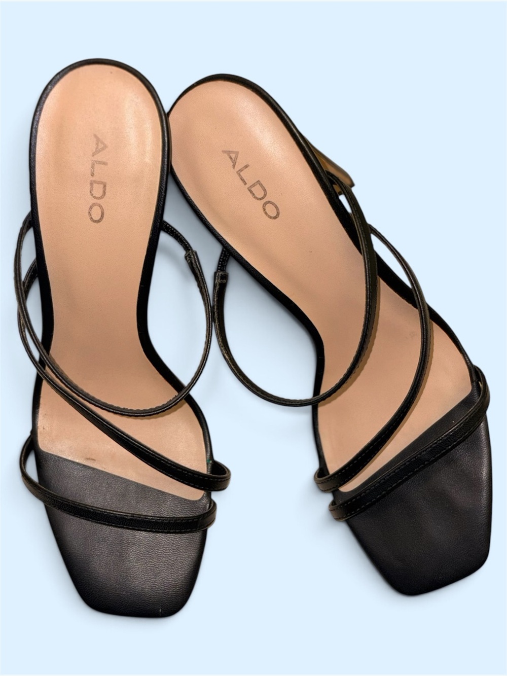 Aldo Black Strappy Square-Toe Heeled Sandals